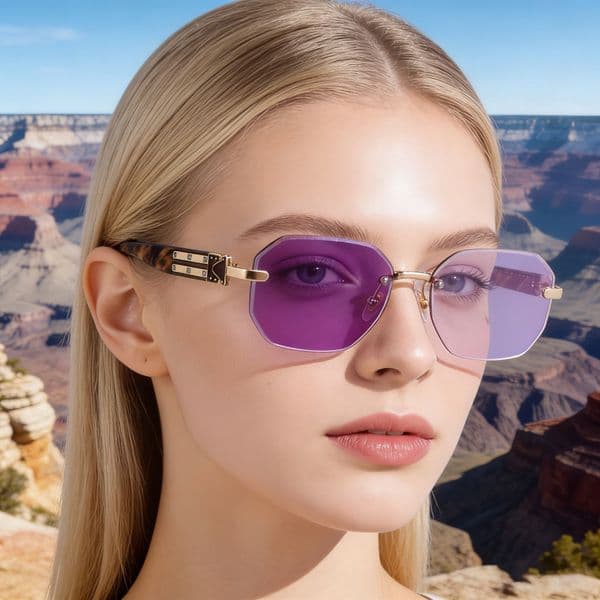 2026 New Square Frameless Photochromic Personalized Trendy Outdoor Sun Protection Sunglasses for Women,