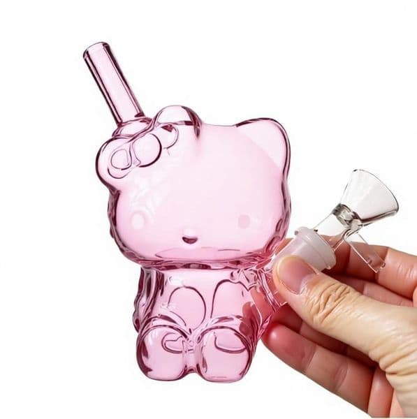 Popular 4inch Pink Cute Small Glass Bong Mini Bubbler Perc Smoking tobacco Pipe Shisha Hookah with 14mm Male smoking downstem Bowl