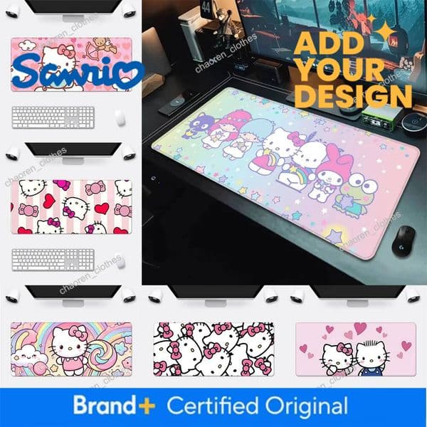 Designer Pink Cartoon Hello Kitty Mousepad HD Printing Computer Gamers Locking Edge Non-Slip Mouse Pad Xxl90x40cm Keyboard PC Desk Pad