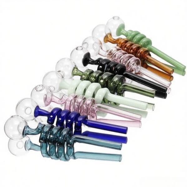 Mix colorful 14cm Glass Oil Burner Pipes Spiral Spring Shape Hand Pipe Spoon Burners Filter Bubble Smoking Accessory