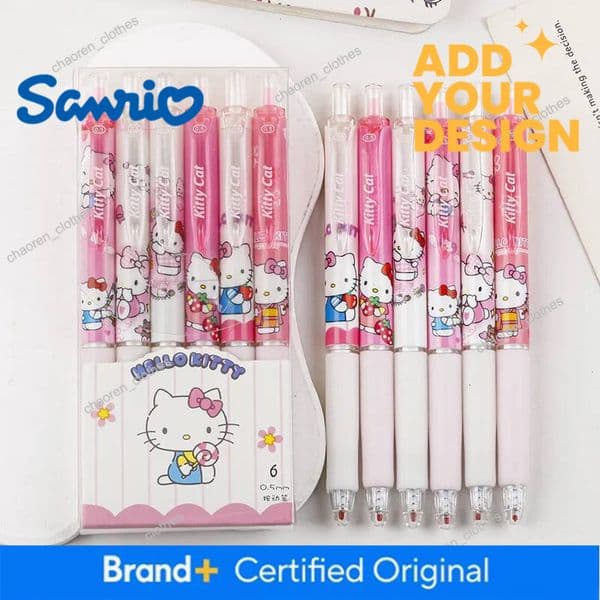 Designer 6Pcs Series 0.55Mm Sanrio Hello Kitty Kuromi Gel Pen Cartoon Cute Press Pen Black Refill Y2k School Stationery Supplies