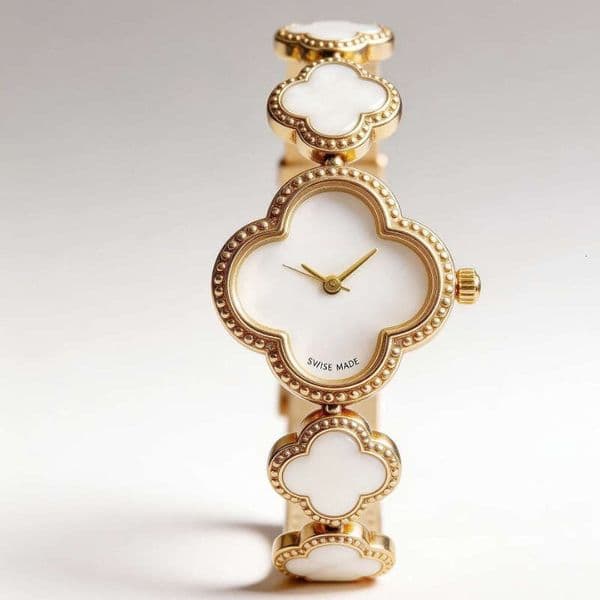 V a n Cleef Arpels watch CleefArpels watch with logo Designer Luxury watch Luxury Four-Leaf Clover Women's Quartz Wristwatch, Gemstone Dial, , Metal Chain Strap,