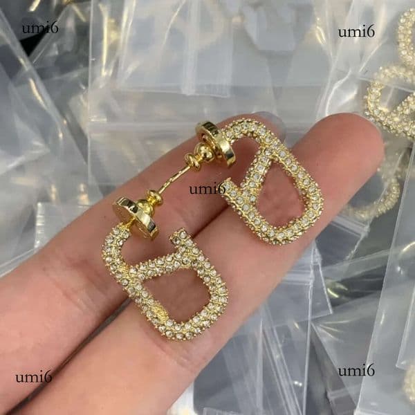 Designer Brand Luxury High Quality Women Crystal Diamond Earring 18k Gold Plated Studs Wedding Party Jewelry Gift