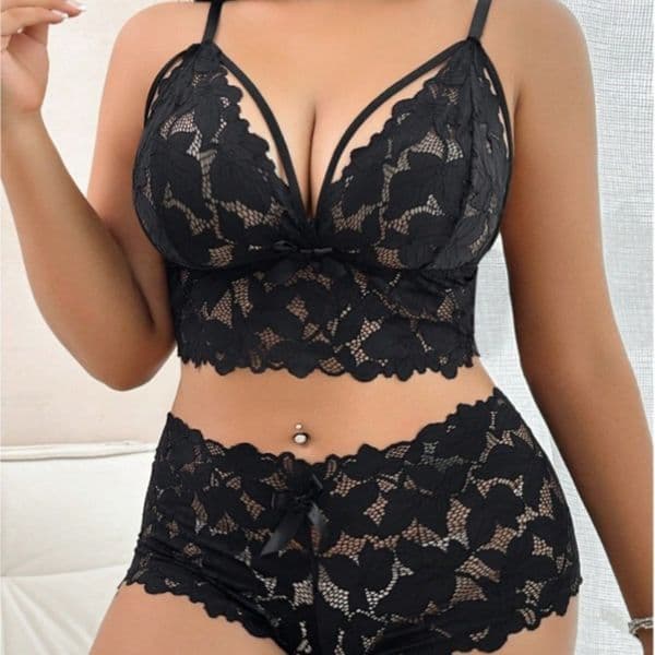 Designer Women's Intimates, Lace Cami Bra with Sexy Straps, Sexy Mesh See-through Sleepwear, Thong & G-string Panties