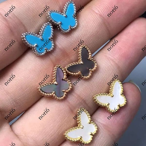 Designer Fashion Style Lady Women Copper Inlay Black Red Onyx Mother Of Pearl Butterfly Plated Gold Mini Stud 95661