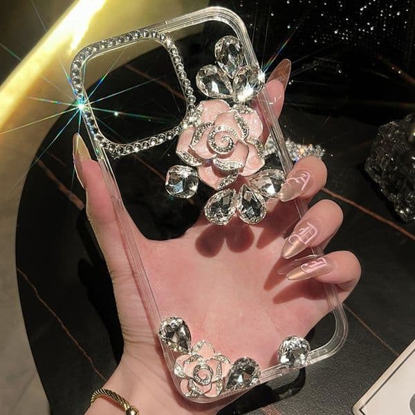 Luxury Designer 3D Flower Rhinestone Phone Case For Iphone 16 15 14 13 Pro Max High-end Bling Diamond Crystal Cover Premium Fashion Protective Case Wholesale