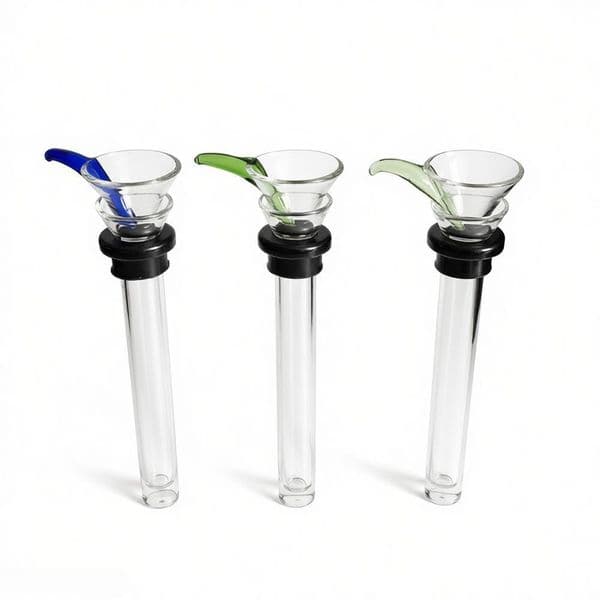 Wholesale 9cm glass male slides and female stem slide funnel style with black rubber simple downstem for smoking water glass bong pipes