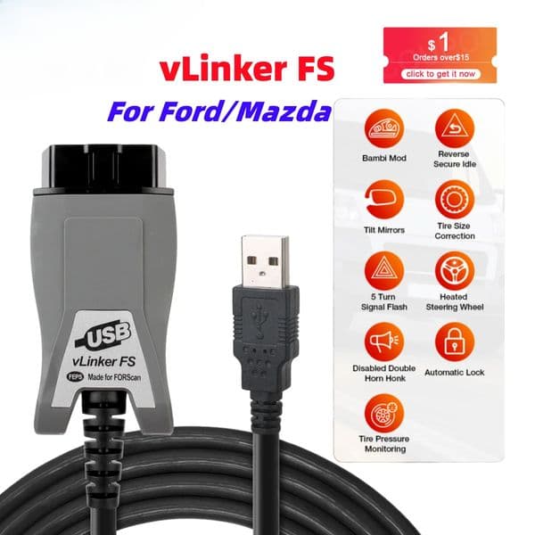 Vgate vLinker FS ELM327 For Ford FORScan HS MS CAN ELM 327 OBD 2 OBD2 Car Diagnostic Scanner Interface Tools OBDII For Mazda
