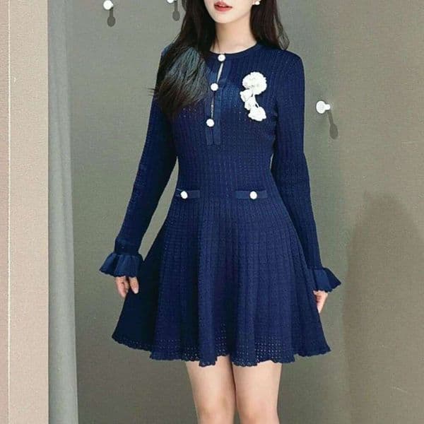 2026 summer new designer women's detachable crochet hook S6 elegant and fashionable slim fit round neck hollow out dress