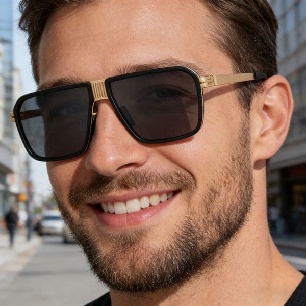 New vintage double-bridge sunglasses men, stainless steel square frame, high-end feel, polarized glasses for driving, available in bulk
