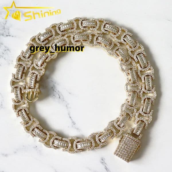 Custom Miami Cuban Chain Necklace Hot Sterling Silver Iced Out Moissanite 13mm Byzantine baguette Cuban Link Chain
