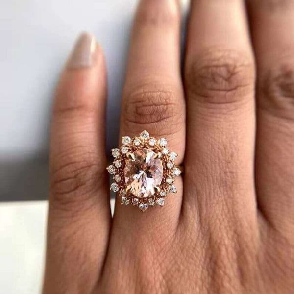 Sterling silver rose gold plated women's ring, unique design, VVS purity halo diamond, vintage wedding fashion jewelry