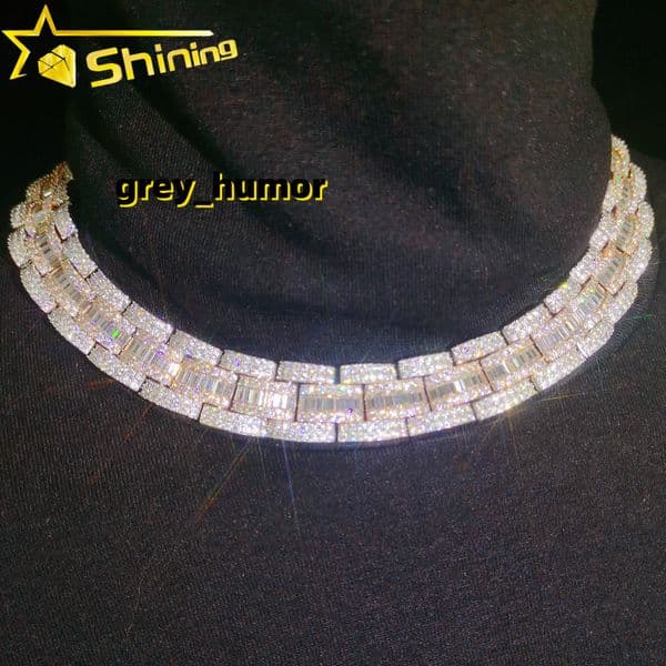 Ice Out Diamond VVS Moissanite Mens 925 Sterling Silver Cuban Link Chain Bracelet Necklace
