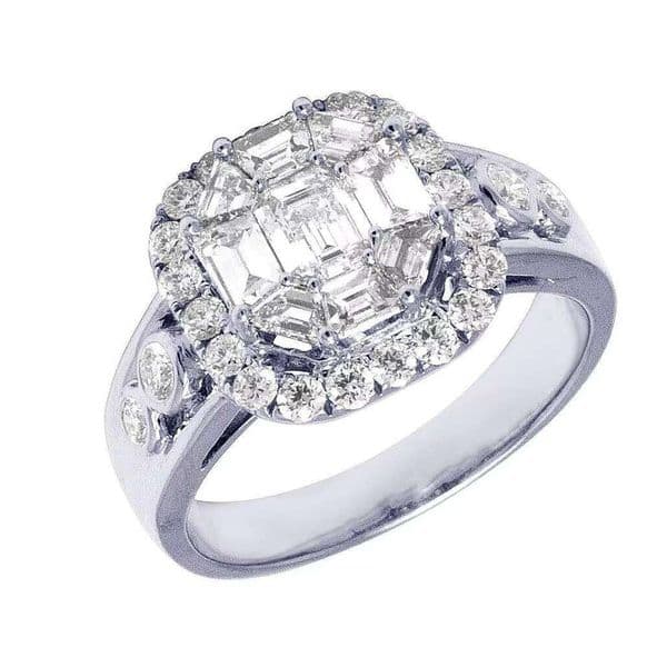 S925 Sterling Silver Round Emerald and Rectangular Moissanite Diamond Elegant Women's Ring