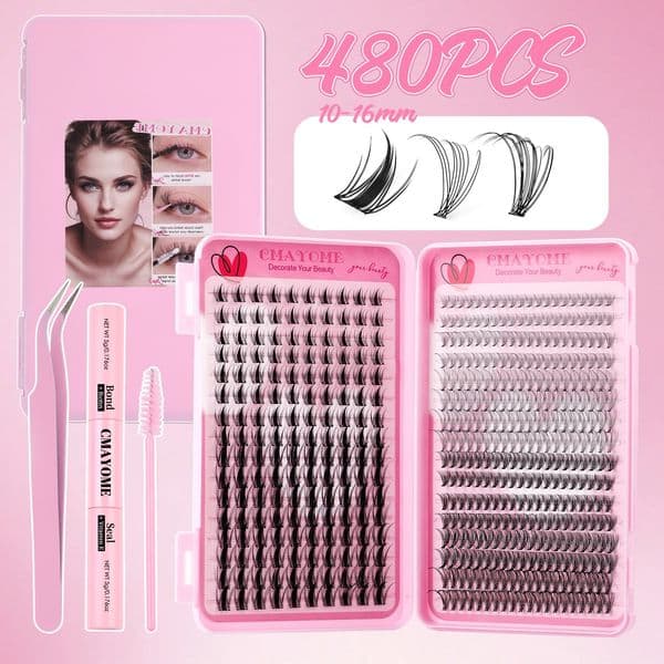 DIY Cluster Lashes Kit with Lash Bond and Seal Strong Hold DIY Eyelash Extension Natural Look Fluffy Wispy Lash Clusters D Curled Individual Eyelashes