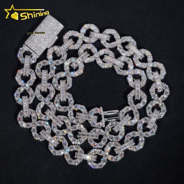 Super Shining Hip Hop Jewelry 16MM Big Stones 925 Sterling Silver VVS Moissanite Diamond Infinity Iced Out Cuban Link Chain