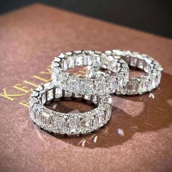 Hot-selling classic design S925 iced 2 * 4mm jadeite pyrope eternity ring