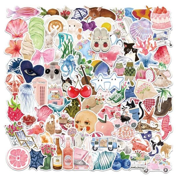 100 cross-border watercolor diary graffiti stickers DIY luggage laptop water cup decorative stickers waterproof