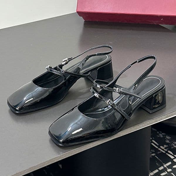 High Heels Women Designer Casual Sandals Black Womens Sandalen Mit Groben Absatzen Miss Roman shoes Lacquer leather upper with thick heel genuine leather outsole