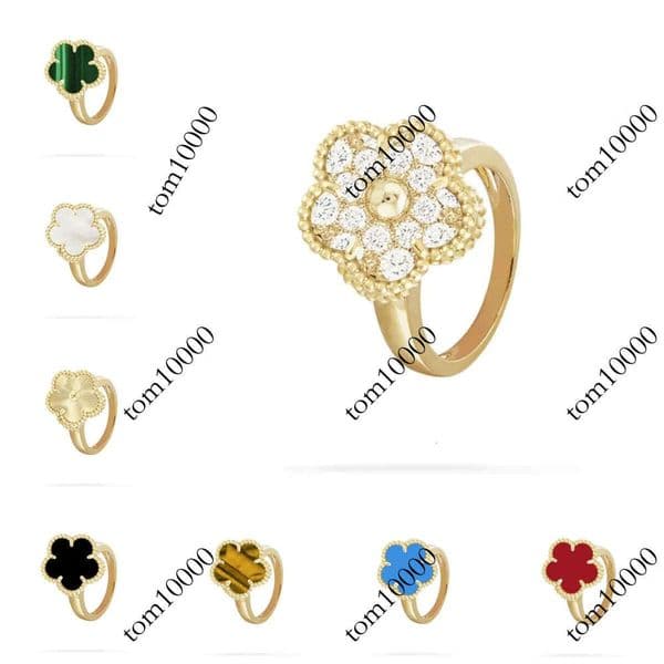 High quality gold diamond designer for women engagement men love rings New Ladies Ring Luxury Four-leaf flower ring Jewelry Wedding gift 7--