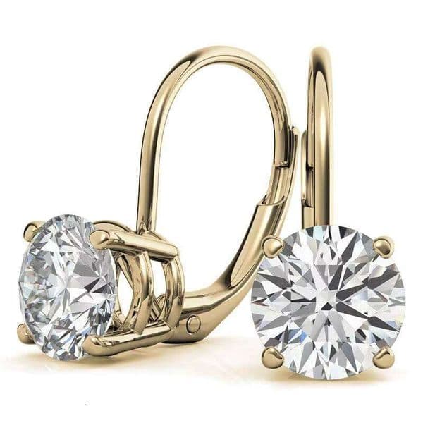 Jewelry 14K/ Gold Round Cut Basket 2ctw 6.5mm VVS Clarity DEF Color White Moissanite Leverback Earrings