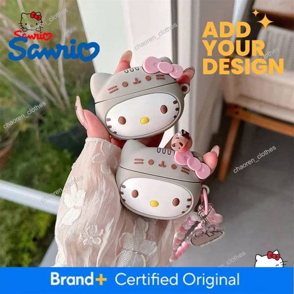 Designer 3D Sanrio Cute Hellokitty Headphone Case Silicone Protective Cover For Apple Airpods Pro 2 Pro 3 Airpods 4 3 2 Case With Pendant Luxury Goods