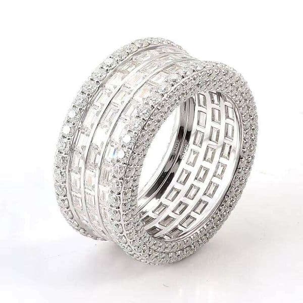 925 sterling silver gold-plated men's classic engagement ring, D color VVS three-row gemstone moissanite ice crystal cut third ring