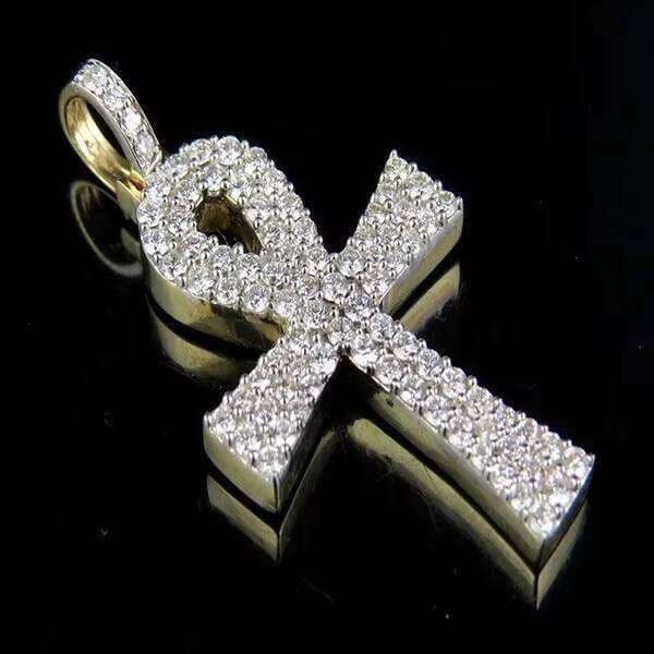 Hip-hop luxury iced-out jewelry Ankh 925 silver with pyrite diamond fashion style custom charm necklace men's pendant