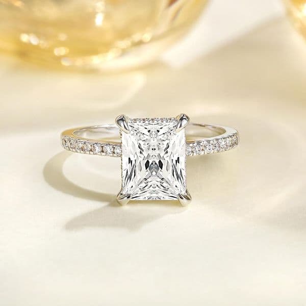 Designer Rectangular Bezel Ring Women's Day Gift for Women Four-Prong Diamond Ring, Affordable Luxury Jewelry ,