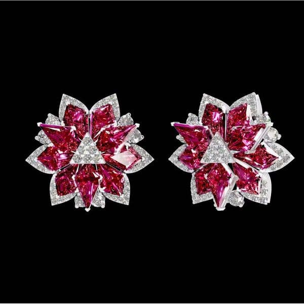 Hot Selling Sterling Sier Kite Shape Stud Earrings Synthetic Ruby Moissanite Side Dias Fine Engagement Party Gift