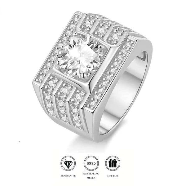 Men's 925 Sterling Silver 9mm Moissanite 18K Gold Plated Crown Inlay Vintage Luxury Engagement Wedding Ring
