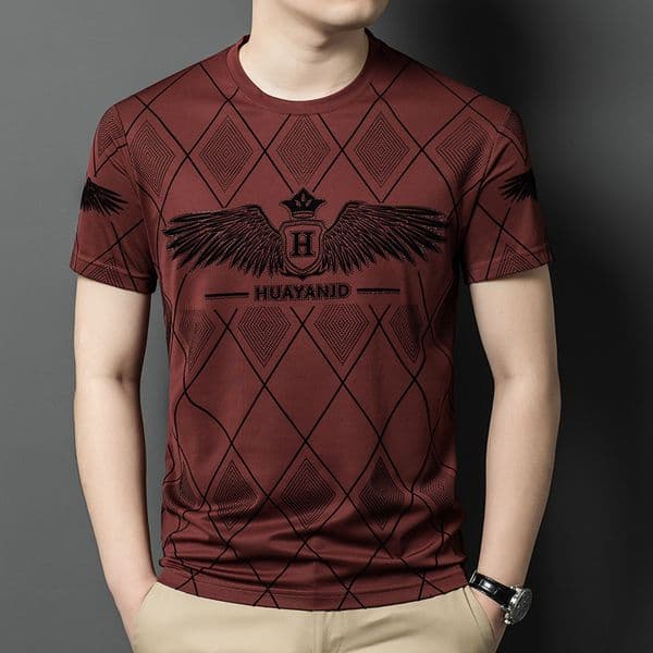 Designer's Luxury Diamond Patterned Men's T-shirt 2026 New Item For Men's Casual Sports Fashion Wing Printed Short Sleeved Shirt