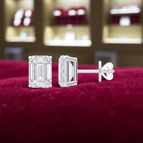 5.00 CT E-F/VVS-VS Emerald Cut Moissanite Stone Four Prong Set Stud Earring Made in Sterling Sier For Unisex