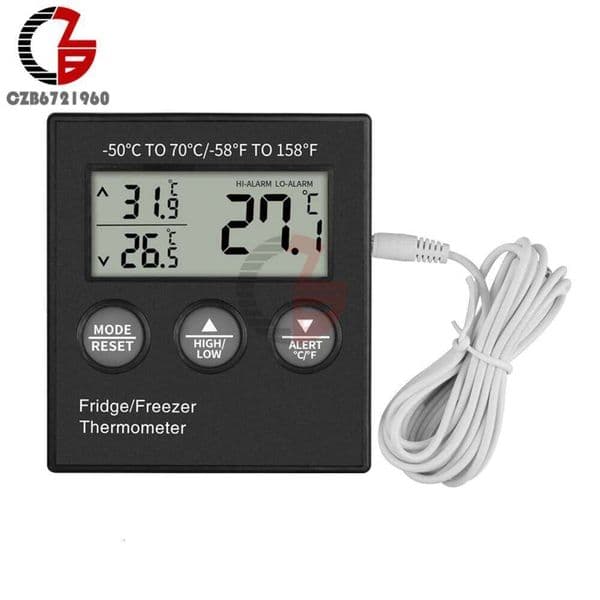Digital Refrigerator Freezer Thermometer Aquarium Water Tank Meter High Low Temperature Alarm with Extranal Sensor