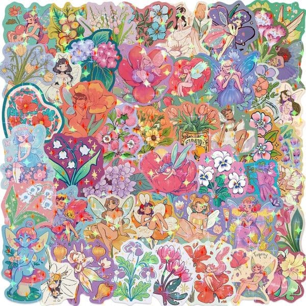 50 Flowers Fairy Star Film Graffiti Stickers Decoration DIY Handbook Stationery Luggage Notes Waterproof Stickers