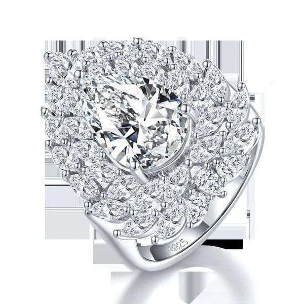 S925 Sterling Silver Platinum Plated Luxurious Exquisite GRA Certified Pear-Shaped Moissanite Women's Wedding Engagement Ring 4.0 Carats