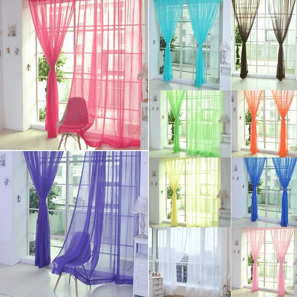 2Pcs/Set Solid Color Sheer Tulle Curtains Window Curtains Transparent Gauze Voile Curtain for Living Rooms Bedrooms 100x200cm