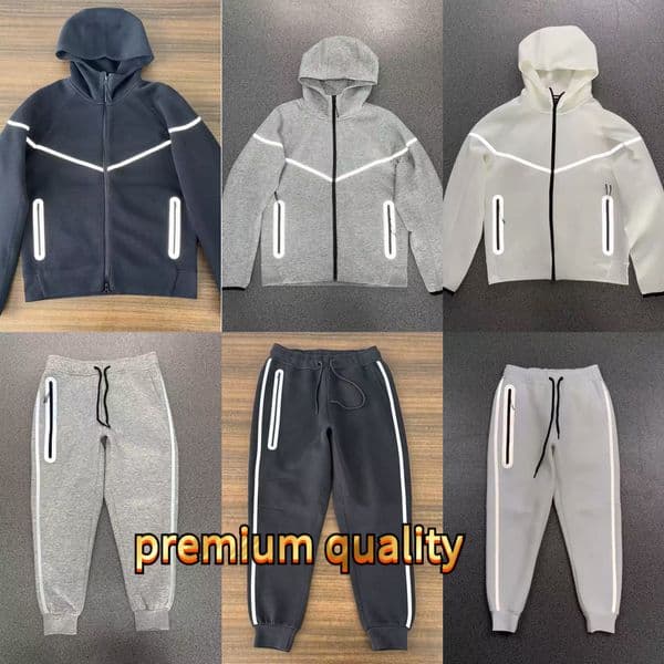 Cross-Border 25 Men Women Spring and Autumn Reflective Strip Knitted Hooded Zipper Shirt Sports Casual Suit Jacket 754 Sweatpants as