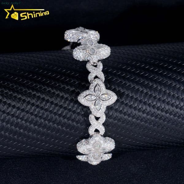 Hot Selling Hip Hop Style Rapper 925 Sterling Silver Men Infinity Cuban Link Moissanite Clover Bracelet