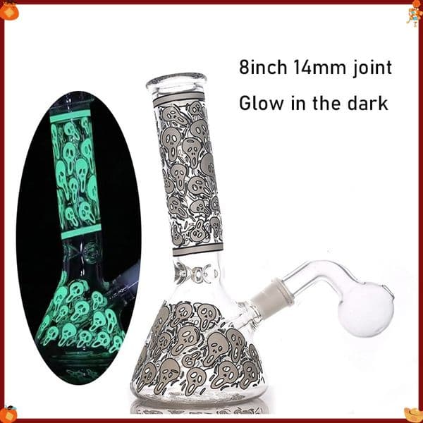 Wholesale mini triangle New Designer Beaker Bong Big Bong Colorful Ape-man Decal Vial with Ice Pinch Smoking Glass Pipes Beaker Bong Luminous Smoker's Essential