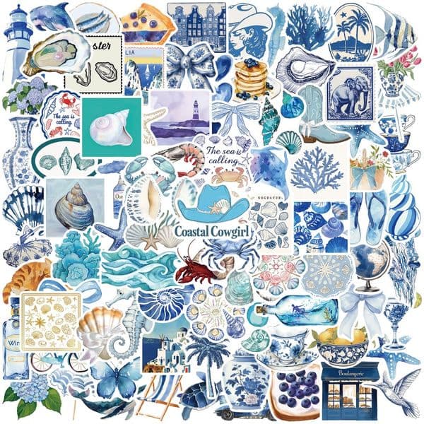 100 cross-border ins coast blue graffiti stickers personalized DIY small fresh handbook water cup luggage waterproof