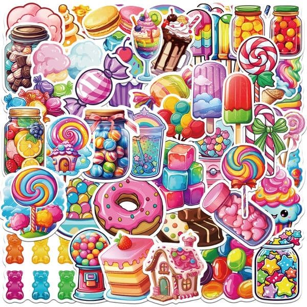 50 cross-border popular colored candy graffiti stickers DIY mobile phone water cup scooter trolley case reward stickers