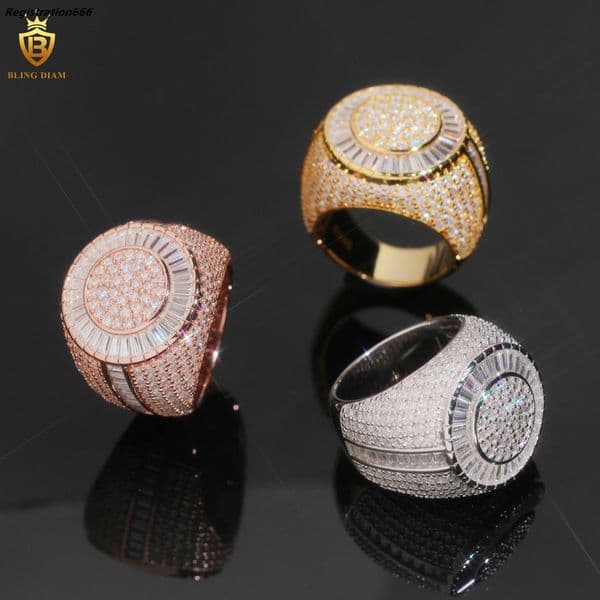 Popular Design Iced Out Silver Rings Moissanite Ring Round Brilliant Moissanite D VVS GRA Certified Fine Jewelry Ring for Men