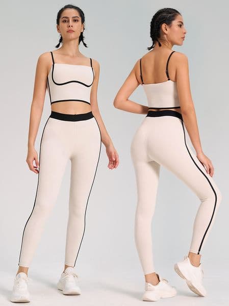 Women's Designer Yoga Set, Bra, High-Waisted Leggings, Sports Tank Top, White Striped Tank Top, Yoga Outfit, Summer Fitness Set, for Dance, Running, Pilates