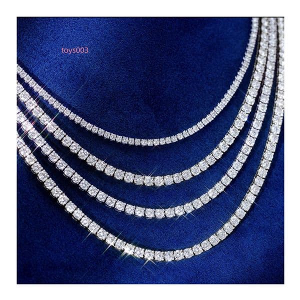 HQ Gems 2mm White Gold Plated VVS Diamond Bracelet Tennis Necklace S925 Silver Moissanite Chain