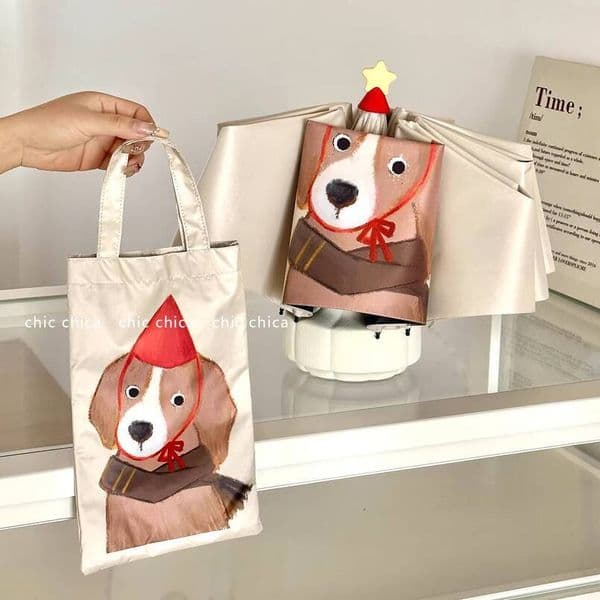 Chic original oil painting ~ High aesthetic value, cute cartoon cat and dog sun protection umbrella for women on Instagram
