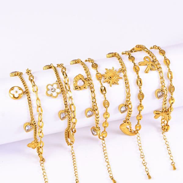 and Titanium Steel Bow Moon Designer Heart-Shaped Double-Layer Stacked Pig-Nose Japanese-Style Women's Day Gift Bracelet for Women
