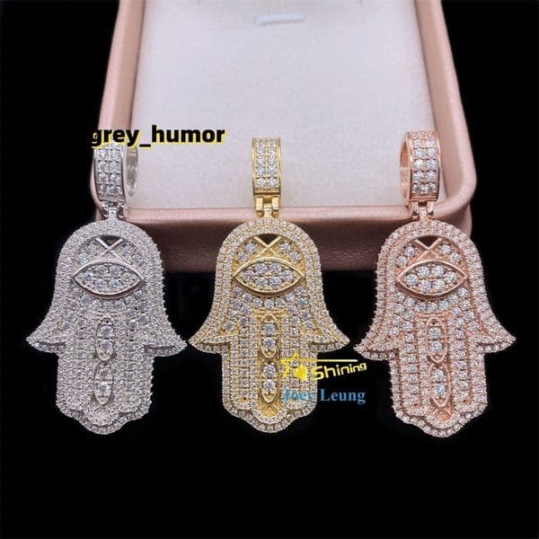 925 Sterling Silver Gold Plating VVS Diamond Necklace Moissanite Hamsa Pendant Iced Out Hip Hop Jewelry