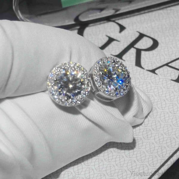 1ct Stud Hip-hop Moissanite VVS 925 Sterling Silver Men Women Jewelry Flower Cluster Halo Diamond Earrings With GRA Certificate