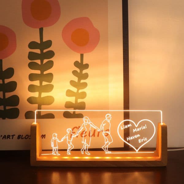 Custom 3D Acrylic LED Night Light Personalized Family Name Lamp USB Warm Light Bedroom Decor Creative Gift for Anniversary Housewarming Birthday
